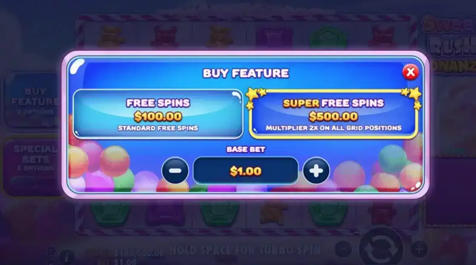 Sweet Rush Bonanza demo grátis — grid 6×5 com multiplicadores sticky e tumble em ação